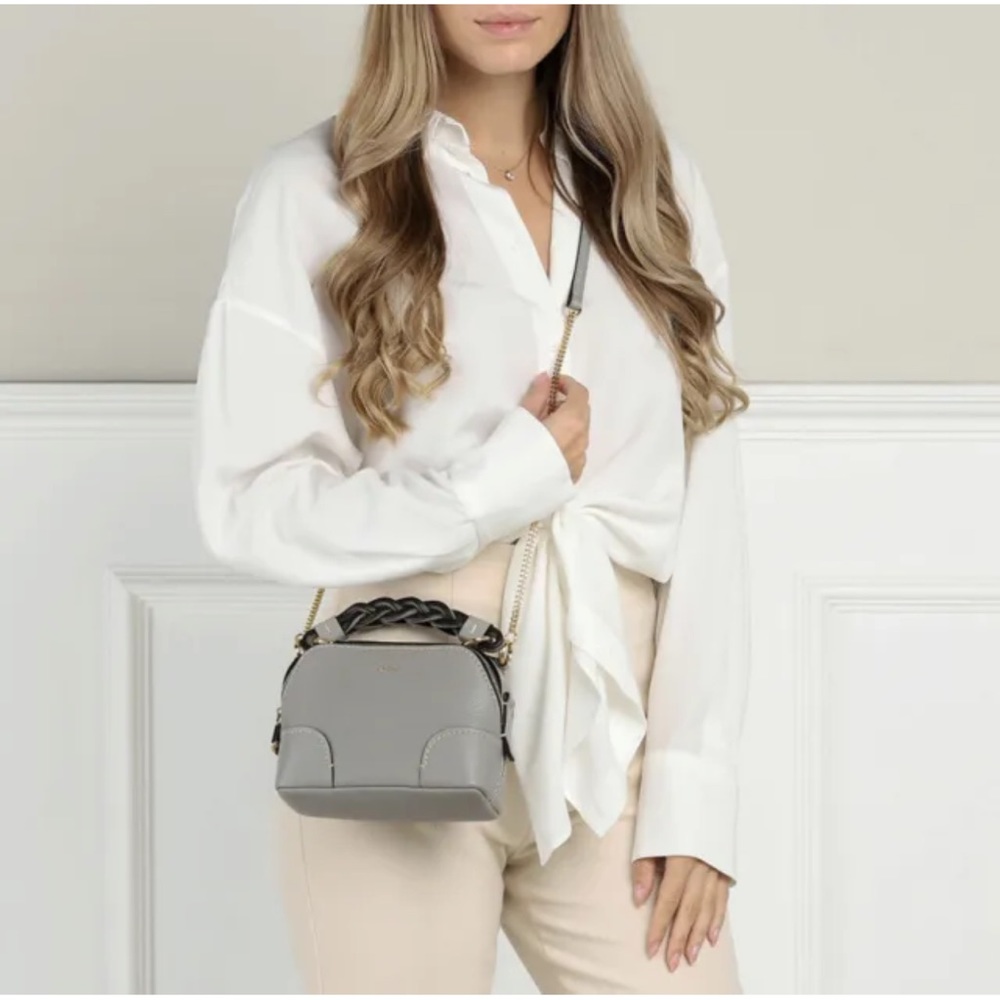 CHLOE Mini Daria Leather Chain Crossbody Shoulder Bag Stromy Gray NWT - Picture 3 of 16